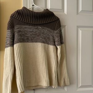 Elegant Two-Tone Women's Turtleneck Sweater